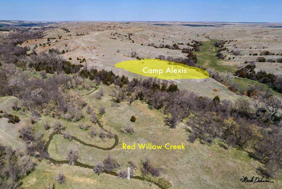 Aerial done view of site of Camp Alexis