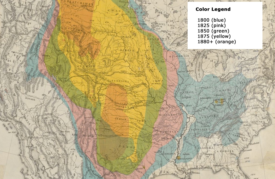 bison ranges from 1800 and beyond